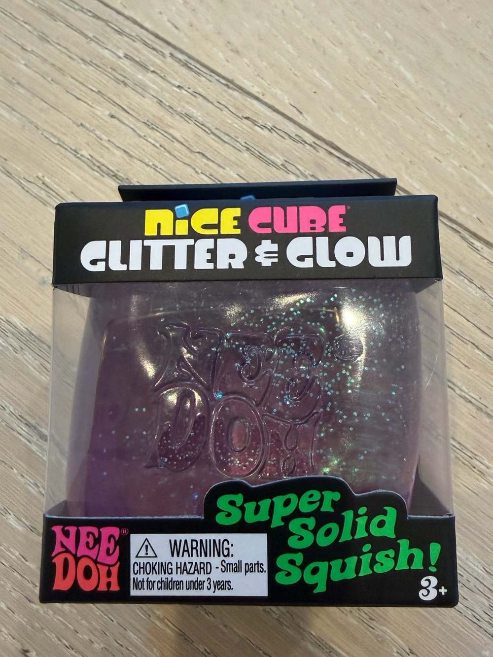 Needoh NiCE CUBE Glitter & Glow Super Solid Squish - Purple Glitter